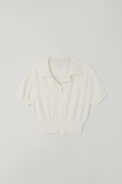 (1st re-stock) T/T Crop collar knit top (cream)